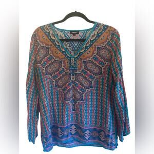 Tolani Women’s size L long sleeve print silk blouse top